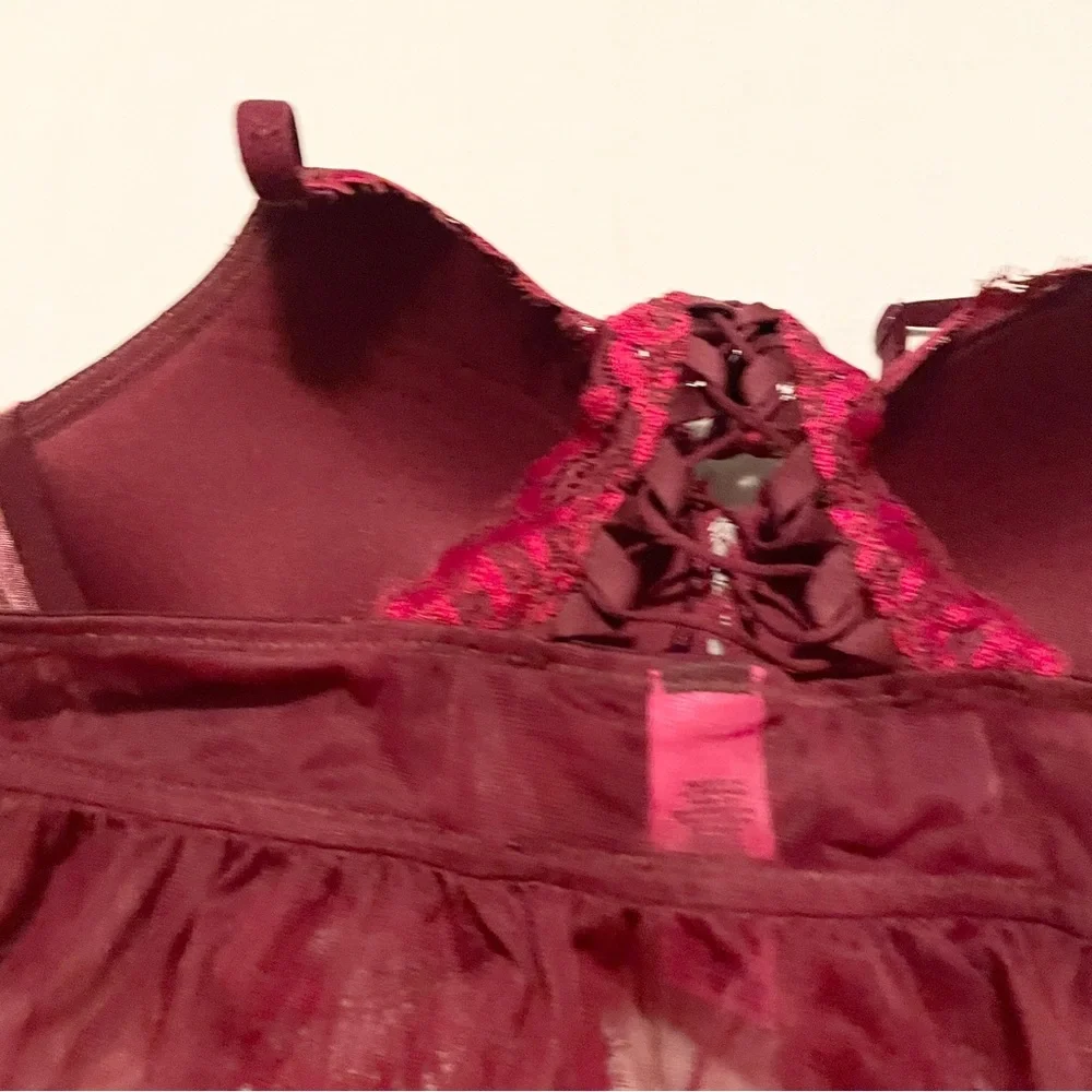 La Senza Burgundy Lace & Mesh Flyaway Babydoll Size M - Picture 10 of 15